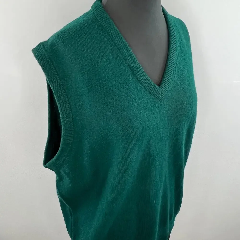 VINTAGE L.L Bean Green Sleeveless V-Neck Lambswool Pullover Sweater Vest L Large